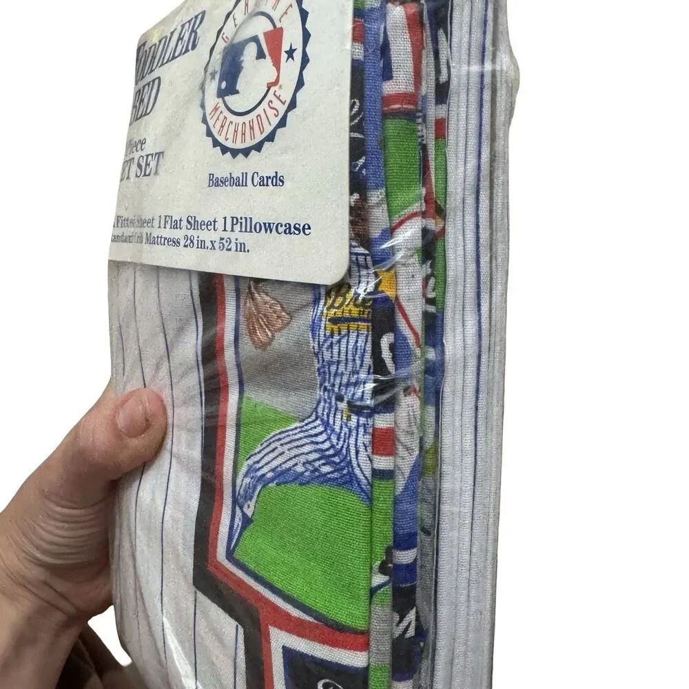 VTG MLB Toddler Bed Set Baseball Sheet Crib Sz 3 Pcs NOS‎ Nursery Baby shower